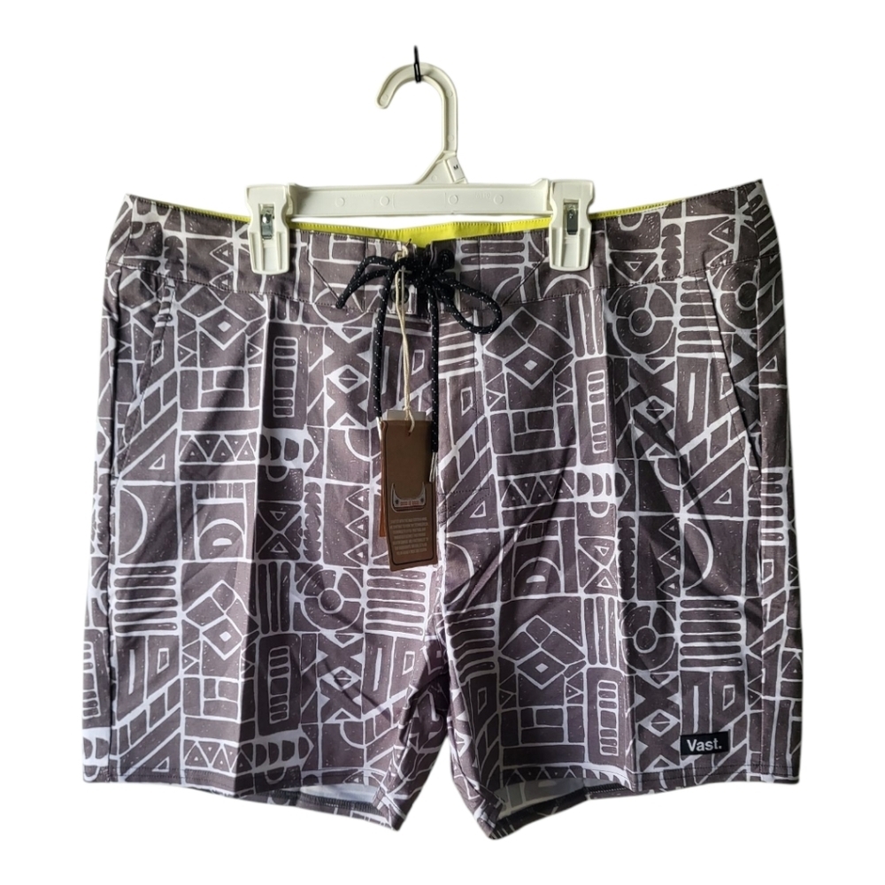 Vast Men's Geometric Gray Board‎ Shorts Size 36 New